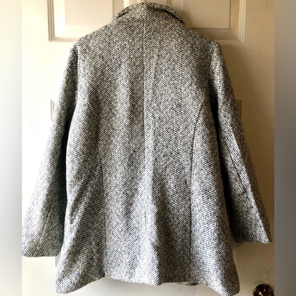 Gray White Herringbone Tweed Look Polyester Blazer Short Jacket XL Two Pockets - Picture 5 of 5